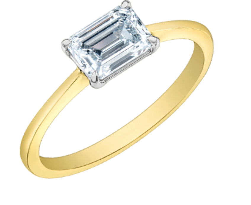 14K Lab Grown 1.00cttw Emerald Cut Four Claw Diamond Ring