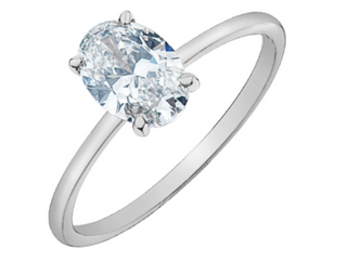 14K Lab Grown 1.00 cttw Oval Shape Four Claw Diamond Ring
