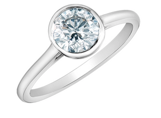 14K Lab Grown Round Brilliant Cut 1.00cttw Bezel Set Diamond Ring