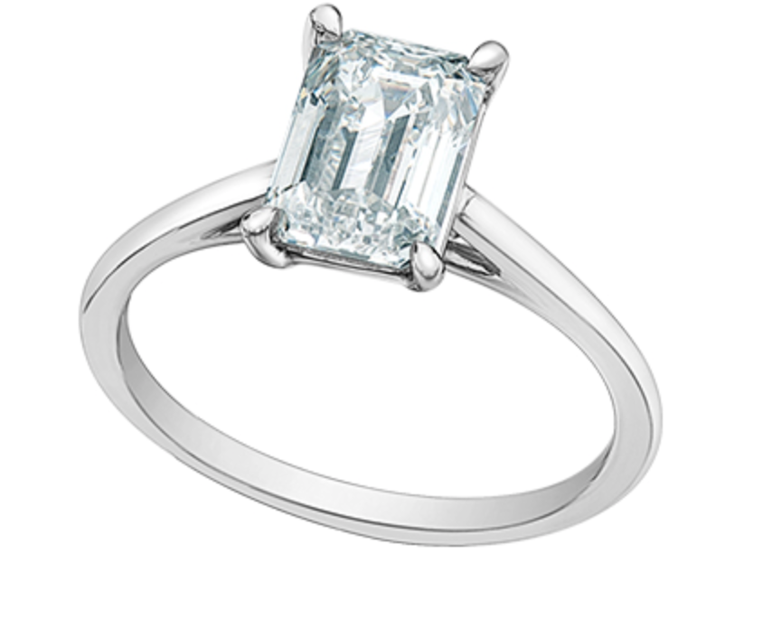 14K Lab Grown 1.00-2.00cttw Emerald Cut 4 Claw Set Diamond Ring