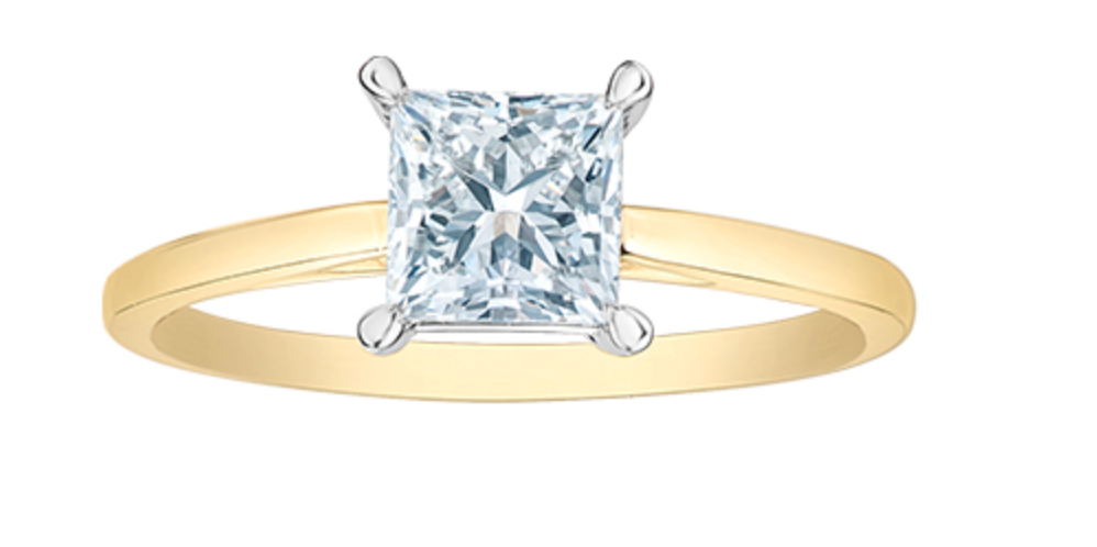 14K Lab Grown 1.00cttw Princess Cut 4 Claw Set Diamond Ring