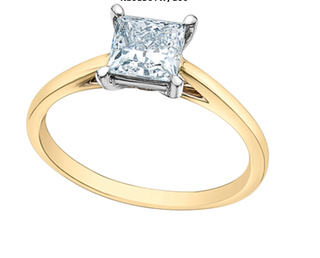 14K Lab Grown 1.00cttw Princess Cut 4 Claw Set Diamond Ring