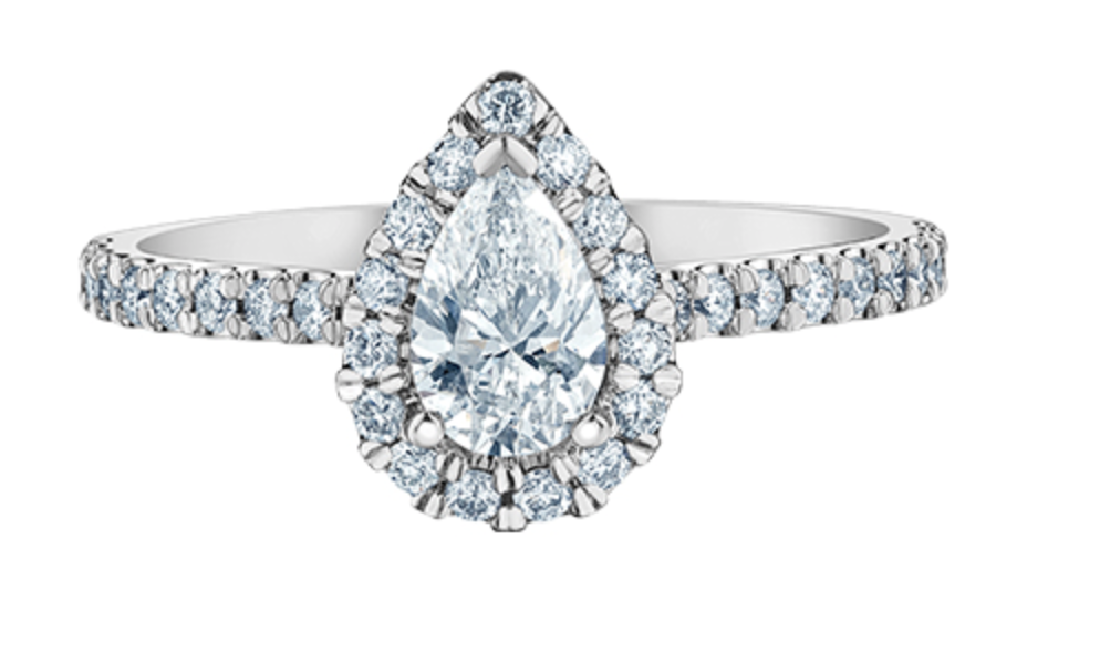 14K Lab Grown Pear Shape Halo Style Diamond Ring