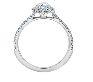 Anillo de diamantes estilo halo con forma de pera cultivados en laboratorio de 14 quilates