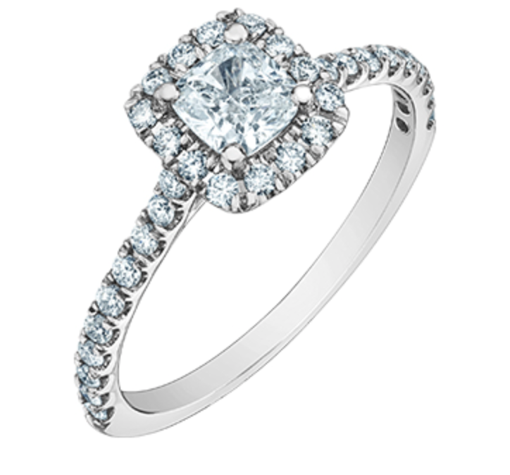 14K Lab Grown Cushion Shape Halo Style Diamond Ring