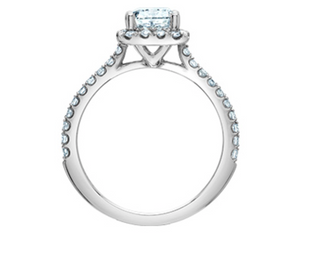Anillo de diamantes estilo halo de talla radiante cultivados en laboratorio de 14 quilates