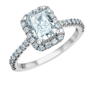 Anillo de diamantes estilo halo de talla radiante cultivados en laboratorio de 14 quilates