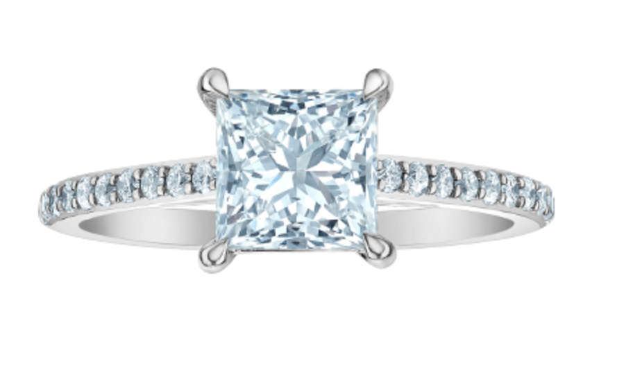 14K Lab Grown Princess Cut Solitaire and Round Brilliant Mount