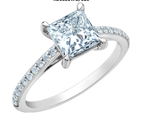 Solitario de talla princesa cultivado en laboratorio de 14K y montura brillante redonda