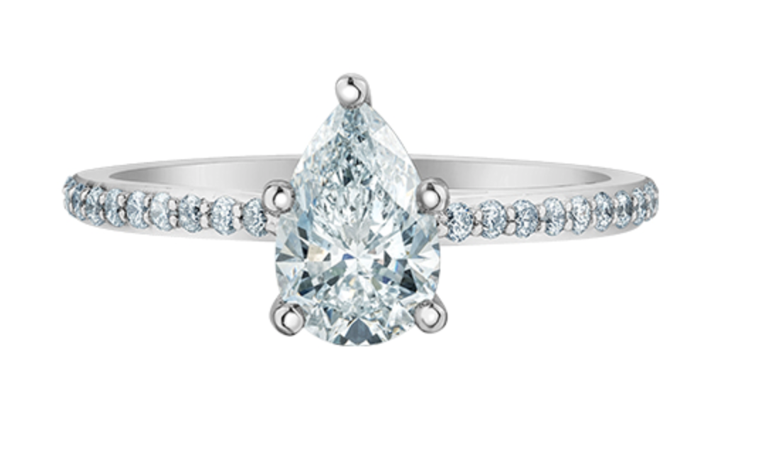 14K Lab Grown Pear Cut Solitaire and Round Brilliant Mount