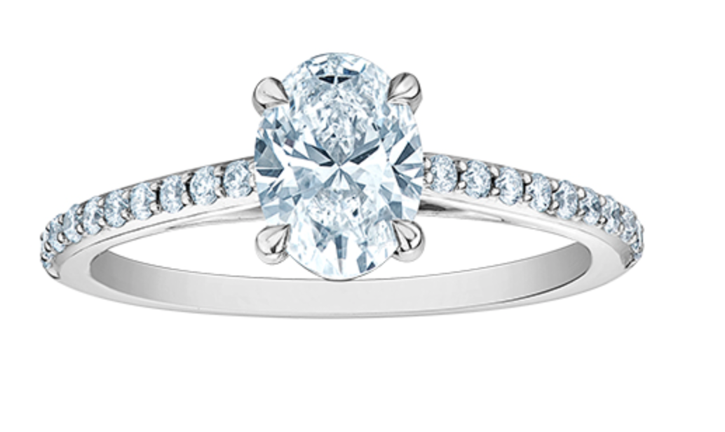 14K Lab Grown Oval Cut Solitaire and Round Brilliant Mount