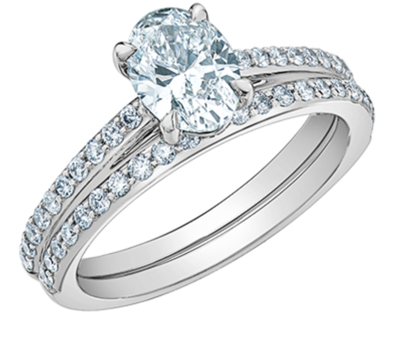 14K Lab Grown Oval Cut Solitaire and Round Brilliant Mount