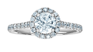 Anillo de diamantes estilo halo brillante redondo cultivado en laboratorio de 14 quilates