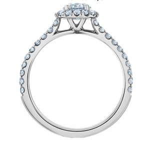 Anillo de diamantes estilo halo brillante redondo cultivado en laboratorio de 14 quilates