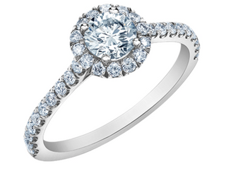 Anillo de diamantes estilo halo brillante redondo cultivado en laboratorio de 14 quilates