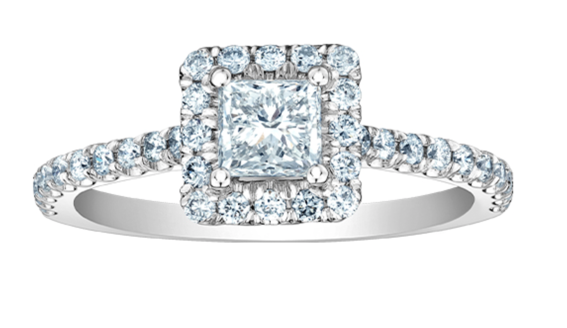 14K Lab Grown Princess Halo Style Diamond Ring
