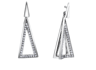 Pendientes geométricos colgantes de diamantes de 0,20 quilates en oro blanco de 10 quilates