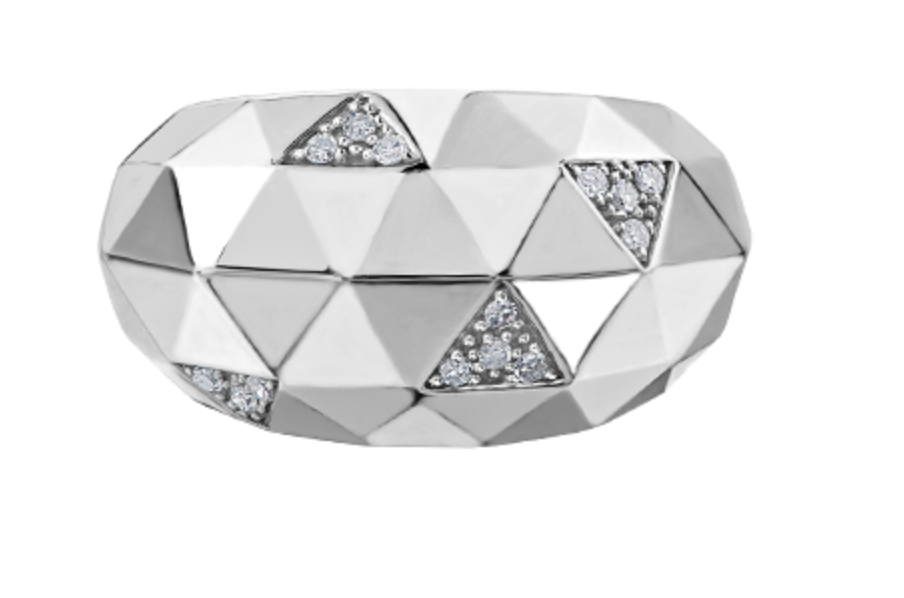 Anillo de moda geométrico con diamantes de plata 925