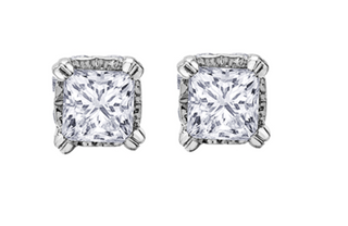 Aretes de oro blanco de 18 quilates y aleación de paladio (hipoalergénicos) con diamantes princesa de 0,52 quilates