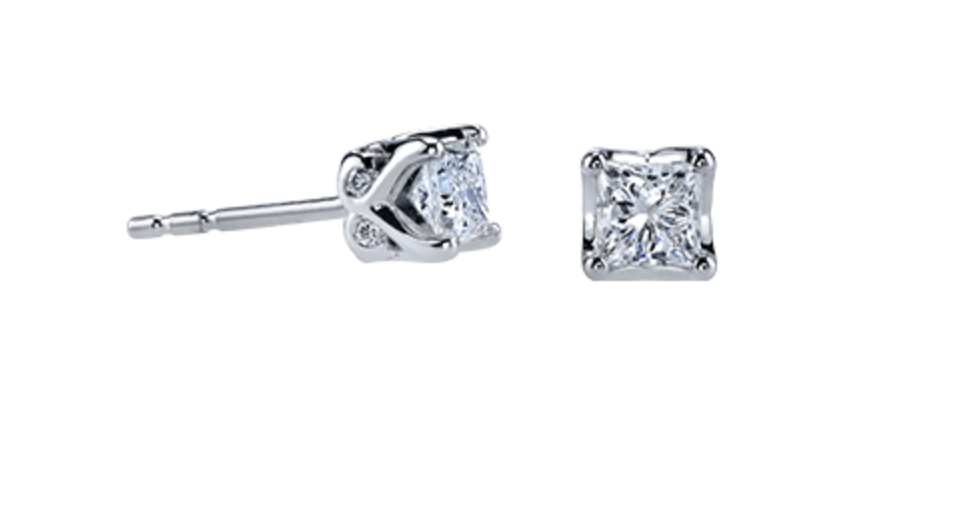 18K White Gold &amp; Palladium Alloy ( hypoallergenic) Princess Diamond Stud Earrings