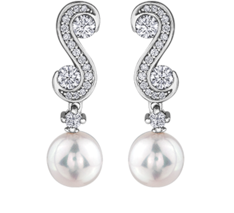 14K White Gold 8mm Cultured Pearl and 0.66cttw Diamond Earrings