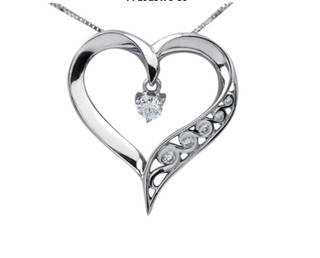 Collar de diamantes en forma de corazón de oro blanco de 10 quilates