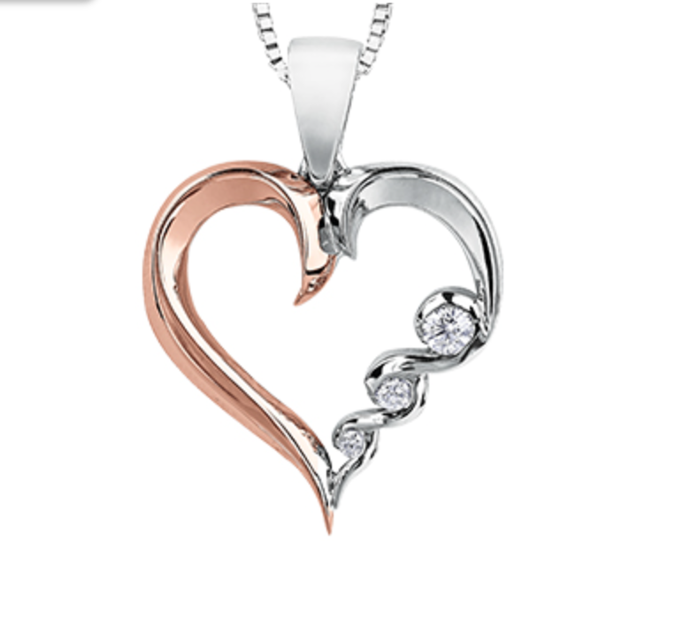 10K White &amp; Rose Gold Heart Diamond Necklace