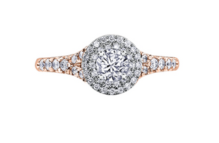 Anillo de oro blanco de 18 quilates/aleación de paladio y oro rosa (hipoalergénico) con halo de diamantes