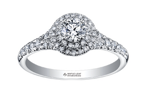Anillo de oro blanco de 18 quilates/aleación de paladio y oro rosa (hipoalergénico) con halo de diamantes