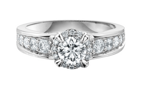 Anillo de diamantes con halo (hipoalergénico) de aleación de paladio y oro blanco de 18 quilates
