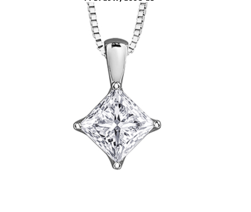 18K White Gold &amp; Palladium Alloy (hypoallergenic) Princess Diamond Necklace