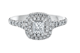 Anillo de diamantes con doble halo princesa de 0,77 quilates en oro blanco de 18 quilates y aleación de paladio (hipoalergénico)