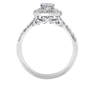 Anillo de diamantes con doble halo princesa de 0,77 quilates en oro blanco de 18 quilates y aleación de paladio (hipoalergénico)