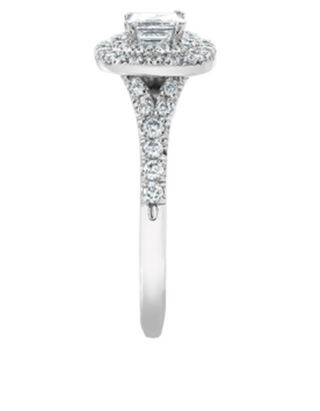 Anillo de diamantes con halo doble princesa de 0,91 quilates en oro blanco de 18 quilates y aleación de paladio (hipoalergénico)
