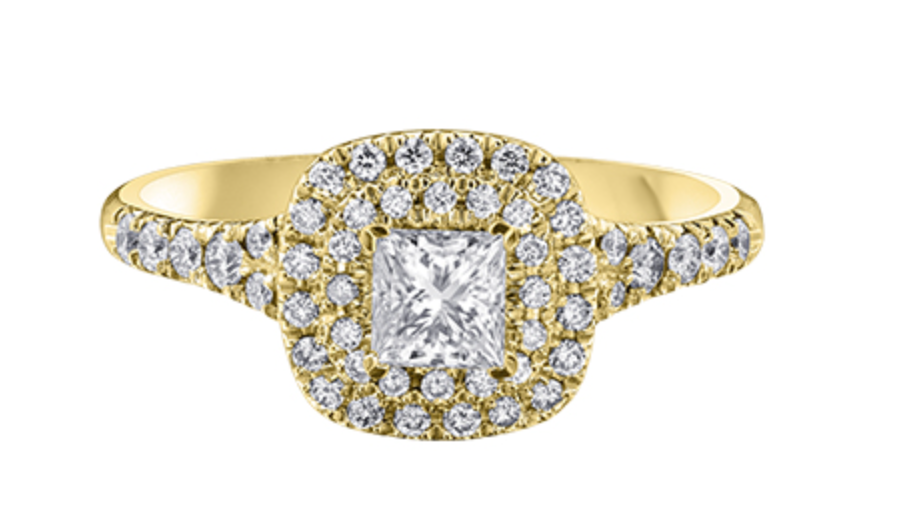 18K White Gold/Palladium Alloy (hypoallergenic) 0.77cttw Princess Double Halo Diamond Ring