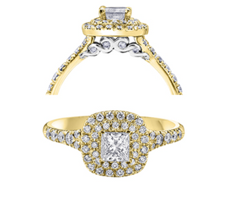 Anillo de diamantes con doble halo princesa de 0,77 quilates en oro blanco de 18 quilates y aleación de paladio (hipoalergénico)