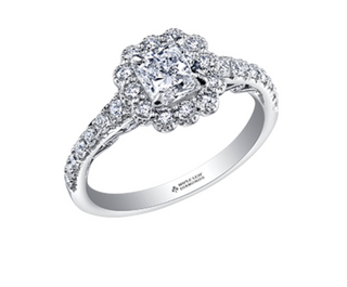 Anillo de diamantes con halo de flores en forma de cojín de 1,10-1,70 quilates en oro blanco de 18 quilates y aleación de paladio (hipoalergénico)
