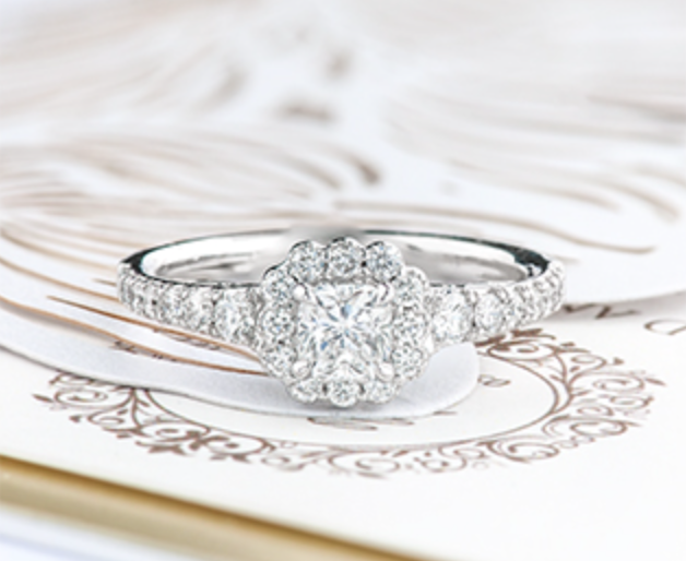 18K White Gold/Palladium Alloy (hypoallergenic) 1.10-1.70cttw Cushion Flower Halo Diamond Ring