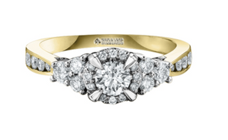 Anillo de diamantes con halo y canal de 1,00 quilates en oro blanco de 18 quilates y aleación de paladio (hipoalergénico)