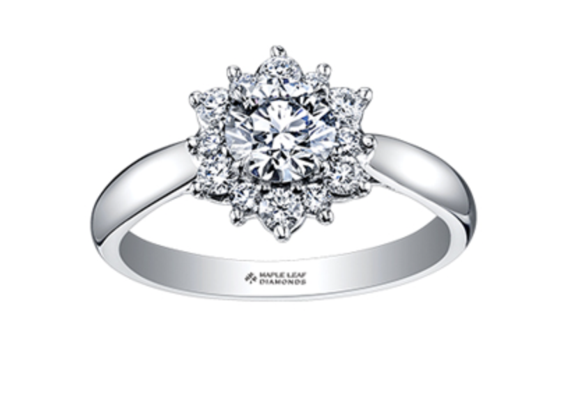 18K White Gold/Palladium Alloy (hypoallergenic) 0.60-1.66cttw Round Brilliant Flower Halo Diamond Ring