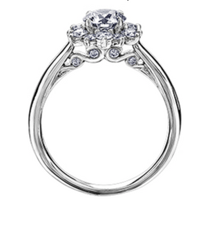 Anillo de diamantes con halo de flores brillantes redondos de 0,60-1,66 quilates en oro blanco de 18 quilates y aleación de paladio (hipoalergénico)
