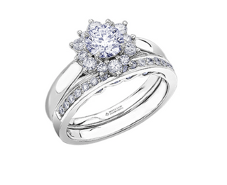 Anillo de diamantes con halo de flores brillantes redondos de 0,60-1,66 quilates en oro blanco de 18 quilates y aleación de paladio (hipoalergénico)