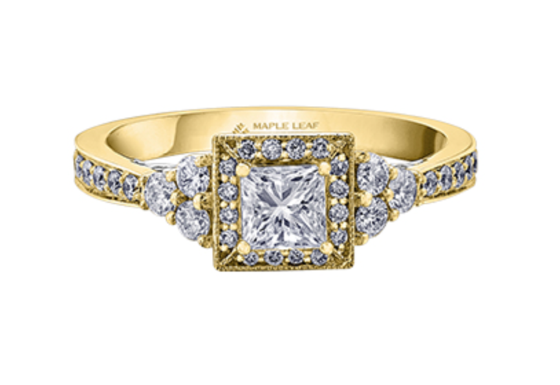 Anillo de diamantes con halo de princesa de 1,00 quilates en oro blanco de 18 quilates y aleación de paladio (hipoalergénico)