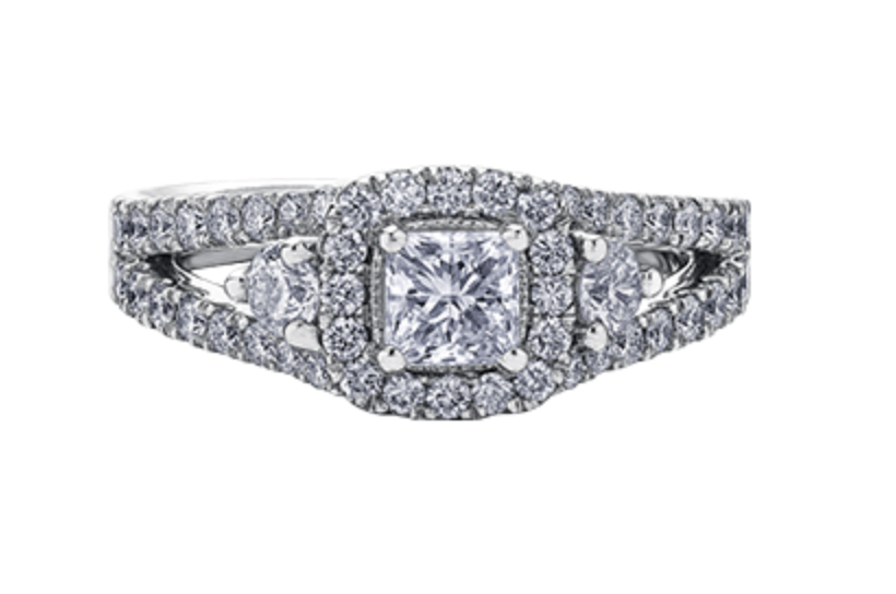 18K White Gold/Palladium Alloy (hypoallergenic) 1.60cttw Princess Halo Diamond Ring - Gold /