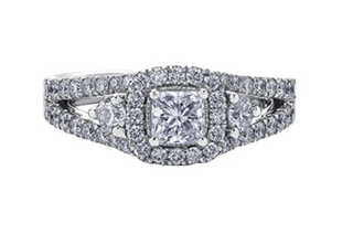 Anillo de diamantes con halo de princesa de 1,60 quilates en oro blanco de 18 quilates y aleación de paladio (hipoalergénico)