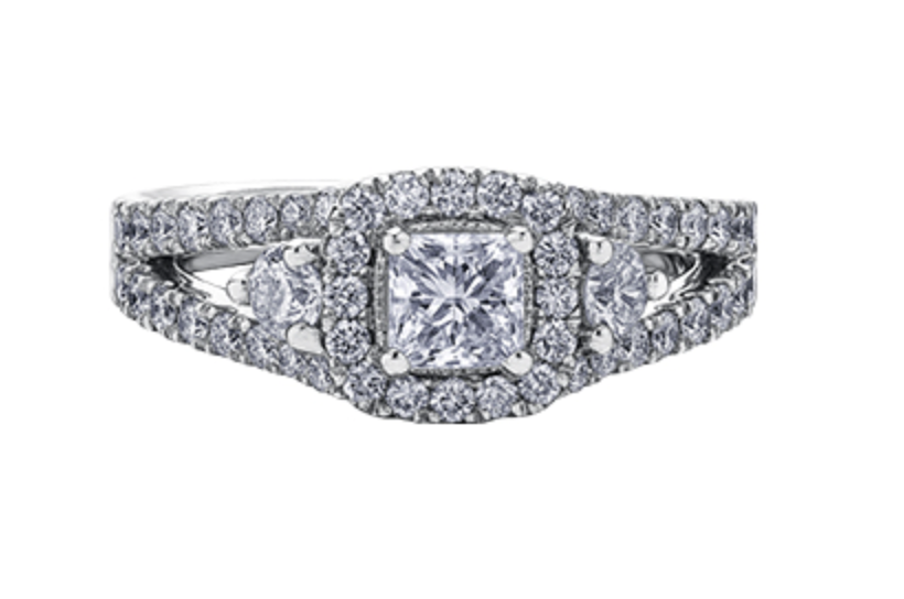 18K White Gold/Palladium Alloy (hypoallergenic) 1.60cttw Princess Halo Diamond Ring