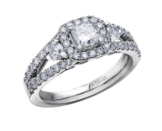 Anillo de diamantes con halo de princesa de 1,60 quilates en oro blanco de 18 quilates y aleación de paladio (hipoalergénico)