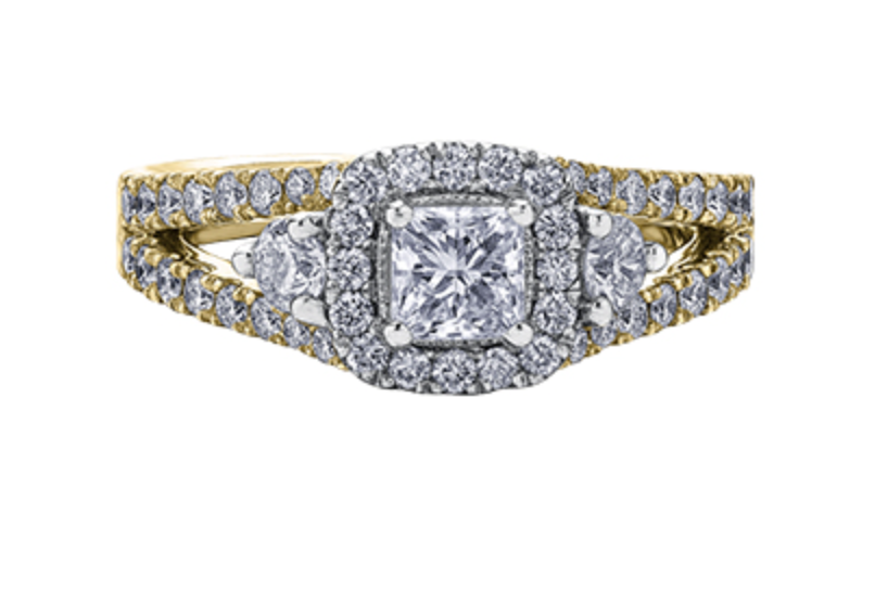 Anillo de diamantes con halo de princesa de 1,60 quilates en oro blanco de 18 quilates y aleación de paladio (hipoalergénico)