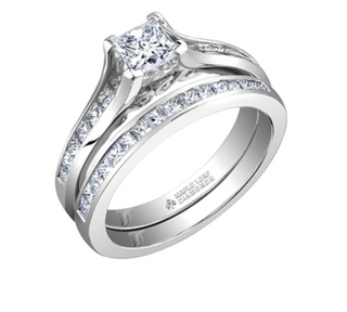 Anillo de diamantes con engarce de canal princesa de 1,21 quilates en oro blanco de 18 quilates y aleación de paladio (hipoalergénico)
