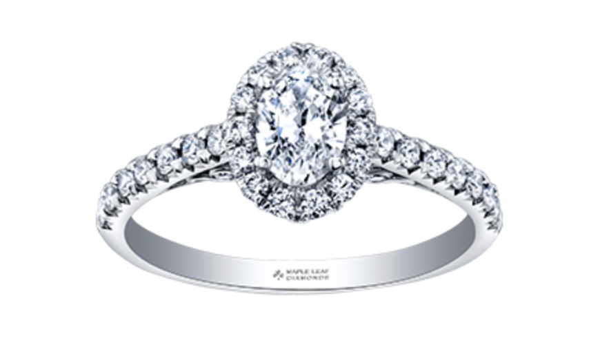 18K White Gold/Palladium Alloy (hypoallergenic) 1.00cttw Oval Shape Halo Diamond Ring - Gold /